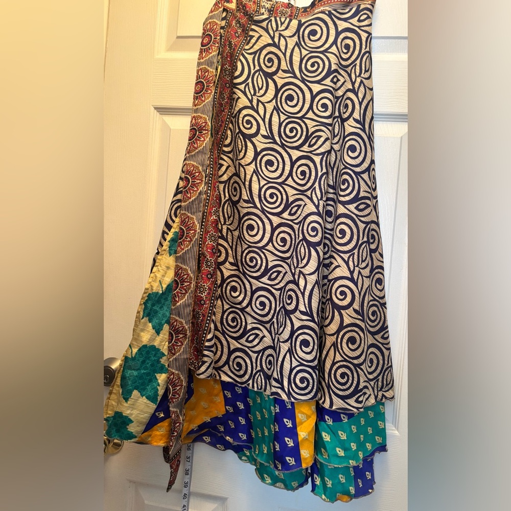Multicolor Patterned Women's Sari Vintage Inspired Wrap Skirt
